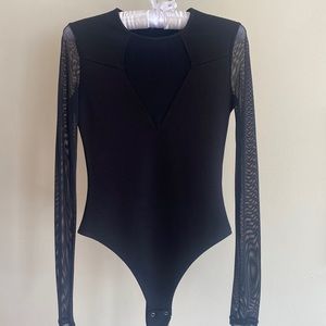 Dynamite Black Long Sheer Sleeves Bodysuit